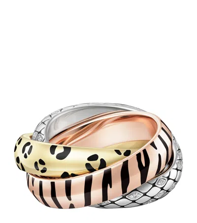 Cartier Lacquered Gold And Semi-pavéd Diamond Trinity Ring In Metallic
