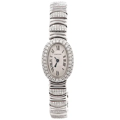 Pre-owned Cartier Ladies White Gold Diamond Baignoire Mini Bracelet Quartz Wristwatch