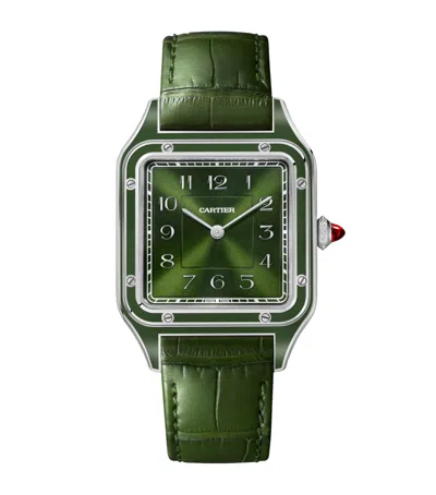 Cartier Large Platinum And Ruby Santos-dumont Watch In Green