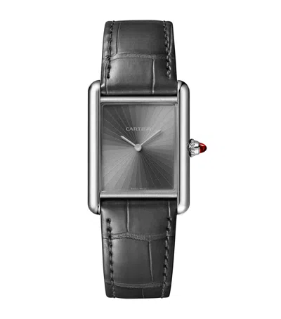 Cartier Large Platinum Tank Louis  Watch In Black