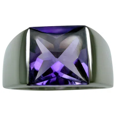 Pre-owned Cartier Large Size  Blue Amethyst Square Cushion Cut 18k White Gold Tank Ring 51