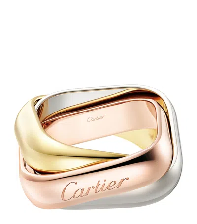 Cartier Large Yellow, White And Rose Gold Trinity Ring