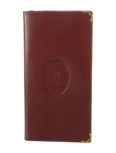 Pre-owned Cartier Leather Bifold Wallet In Burgundy