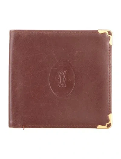 Pre-owned Cartier Leather Bifold Wallet In Burgundy