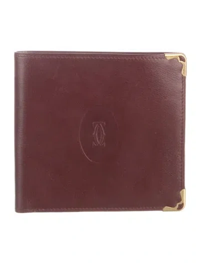 Pre-owned Cartier Leather Bifold Wallet In Burgundy