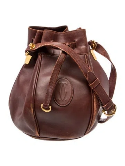 Pre-owned Cartier Leather Bucket Bag Vintage In Brown