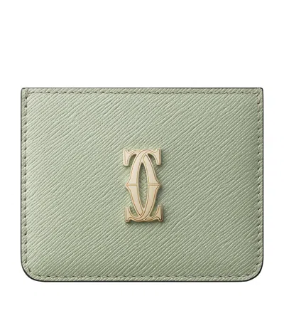 Cartier Leather C De  Simple Card Holder In Sage Green