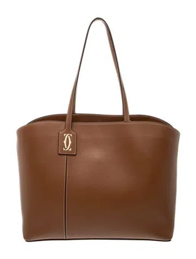 Pre-owned Cartier Leather C Tote In Brown