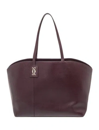 Pre-owned Cartier Leather C Tote In Burgundy