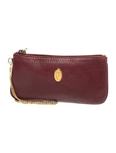 Pre-owned Cartier Leather Chain Pochette Mini Vintage In Burgundy