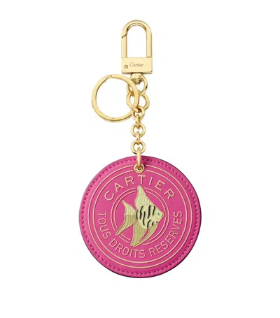Cartier Leather Characters Medallion Keyring In Pink