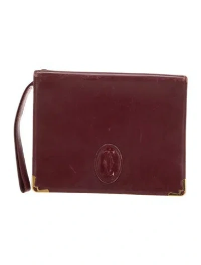 Pre-owned Cartier Leather Clutch In Burgundy