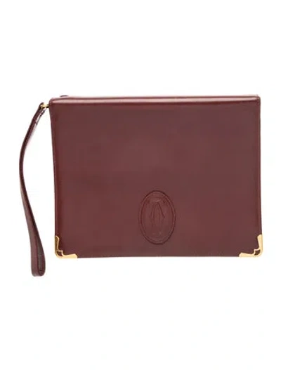 Pre-owned Cartier Leather Clutch In Burgundy