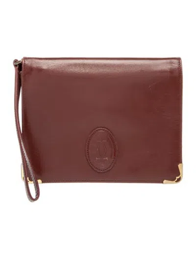 Pre-owned Cartier Leather Clutch In Burgundy