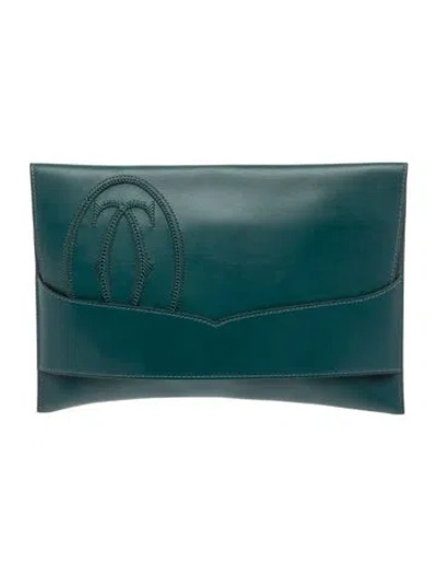 Pre-owned Cartier Leather Clutch In Green