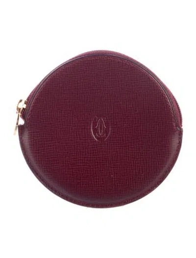 Pre-owned Cartier Leather Coin Pouch In Burgundy
