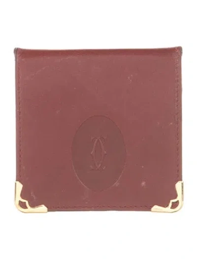 Pre-owned Cartier Leather Coin Pouch In Burgundy