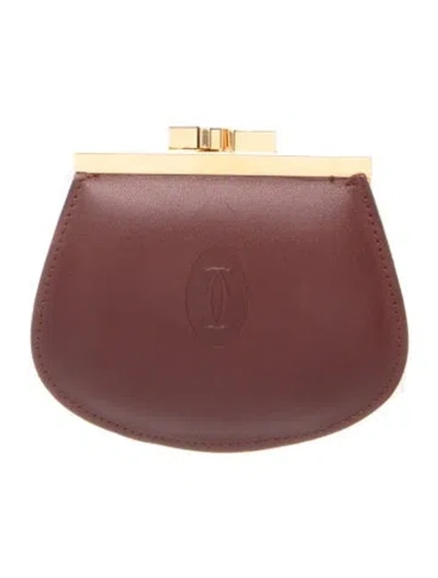 Pre-owned Cartier Leather Coin Pouch In Burgundy