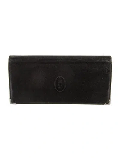 Pre-owned Cartier Leather Continental Wallet In Black