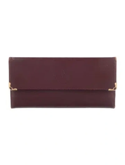 Pre-owned Cartier Leather Continental Wallet In Burgundy