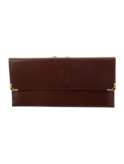Pre-owned Cartier Leather Continental Wallet In Burgundy/gold