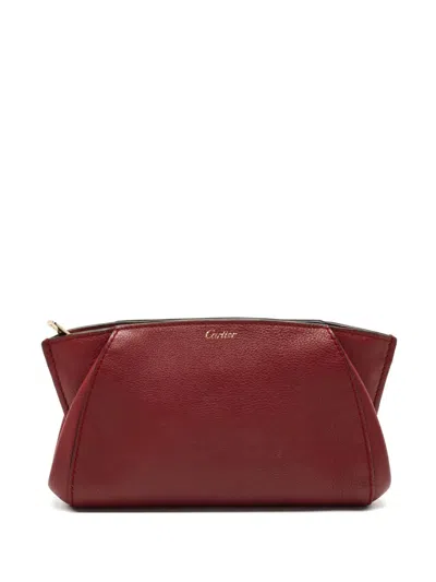Pre-owned Cartier Leather Curved Clutch Bag In Red