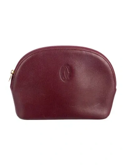 Pre-owned Cartier Leather Embossed Cosmetic Bag In Burgundy