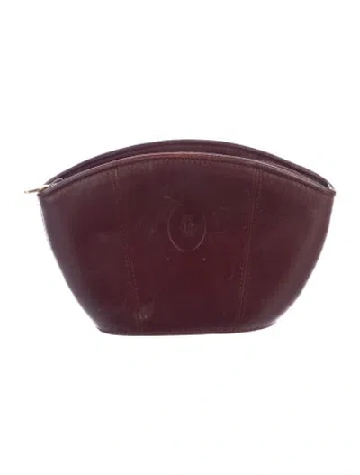 Pre-owned Cartier Leather Embroidered Cosmetic-bag In Burgundy