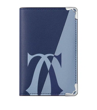 Cartier Leather Must De  Xl Logo Bifold Card Holder In Blue