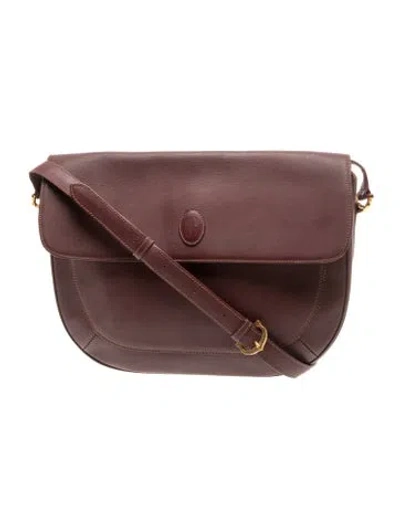 Pre-owned Cartier Leather Shoulder Bag In Burgundy