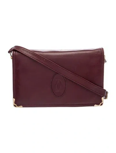 Pre-owned Cartier Leather Shoulder Bag In Burgundy