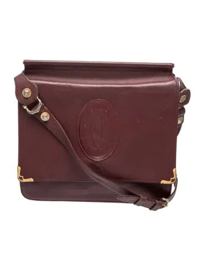 Pre-owned Cartier Leather Shoulder Bag Vintage In Burgundy
