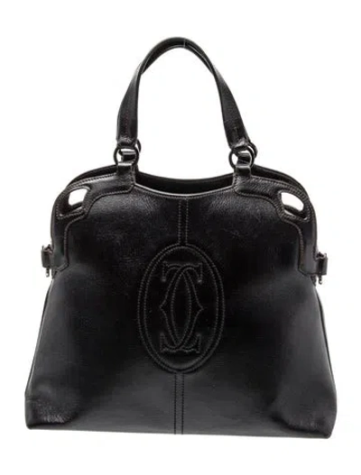 Pre-owned Cartier Leather Top Handle Bag In Black