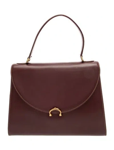 Pre-owned Cartier Leather Top Handle Bag In Burgundy