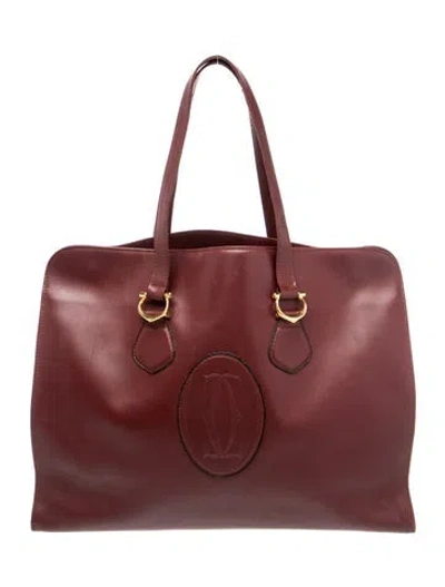 Pre-owned Cartier Leather Tote In Burgundy