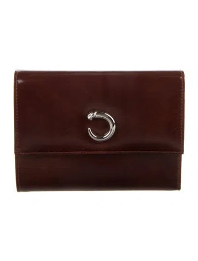 Pre-owned Cartier Leather Trifold Wallet In Brown