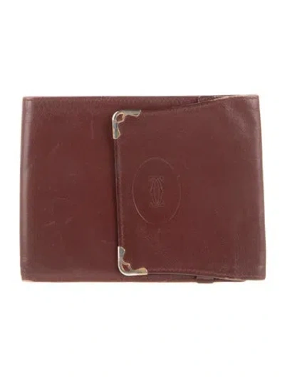 Pre-owned Cartier Leather Trifold Wallet In Burgundy