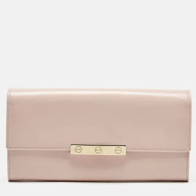 Pre-owned Cartier Light Pink Leather Love Flap Continental Wallet