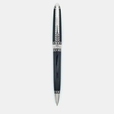 Pre-owned Cartier Limited Edition Railroad Decor Black Enamel Silver Tone Ball Point Pen