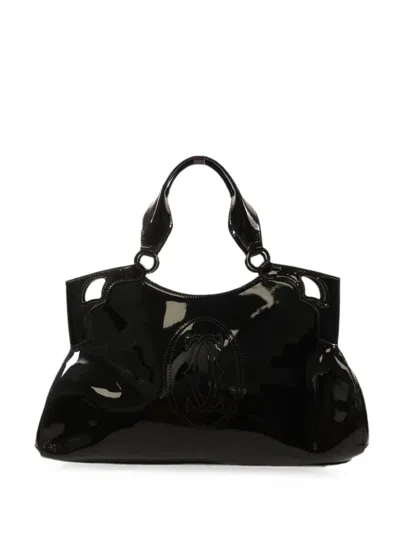 Pre-owned Cartier Logo Patent-leather Tote Bag In Black
