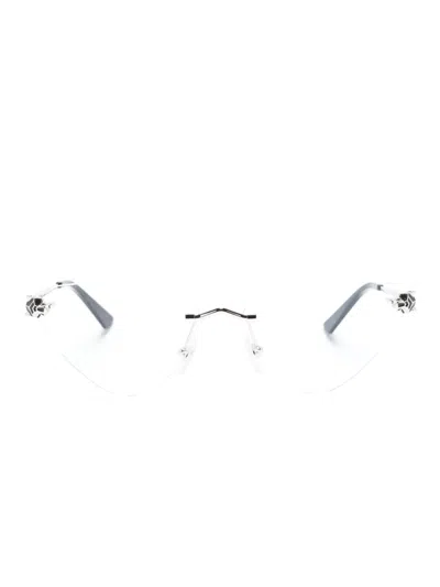 Cartier Logo-plaque Cat-eye Frame Glasses In Silver