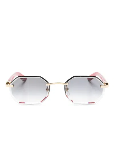 Cartier Logo-plaque Geometric-frame Sunglasses In Rot