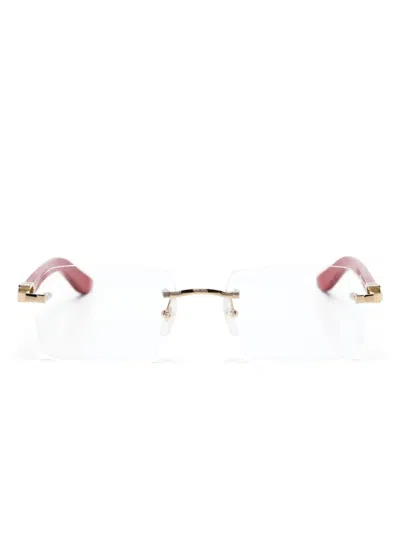 Cartier Logo-plaque Rectangle-frame Glasses In Gold