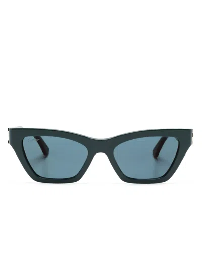 Cartier Logo-plaque Rectangle-frame Sunglasses In Blue