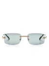 Cartier Logo-plaque Rectangle-frame Sunglasses In Gold