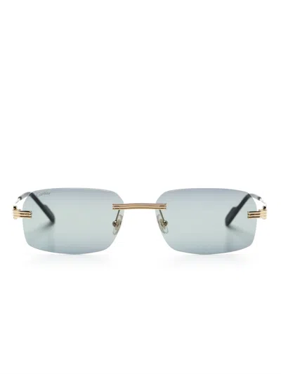 Cartier Logo-plaque Rectangle-frame Sunglasses In Gold