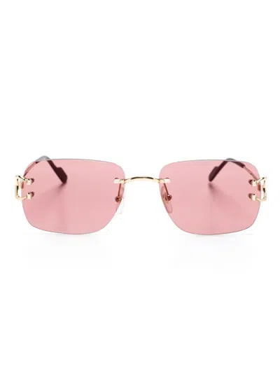 Cartier Logo-plaque Rectangle-frame Sunglasses In Red