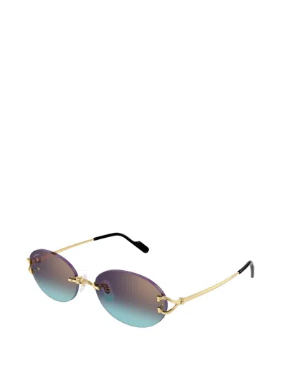 Cartier Logo-detail Rimless Sunglasses In Gold