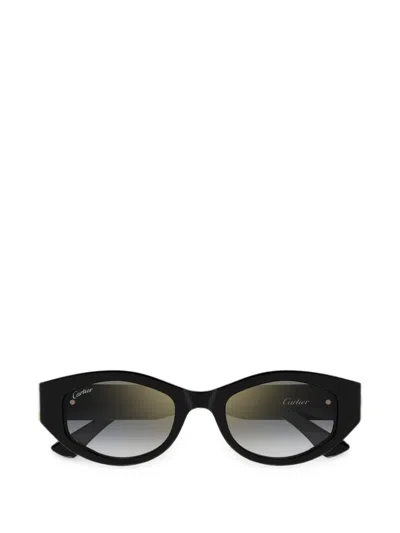 Cartier Logo-detail Sunglasses In Black