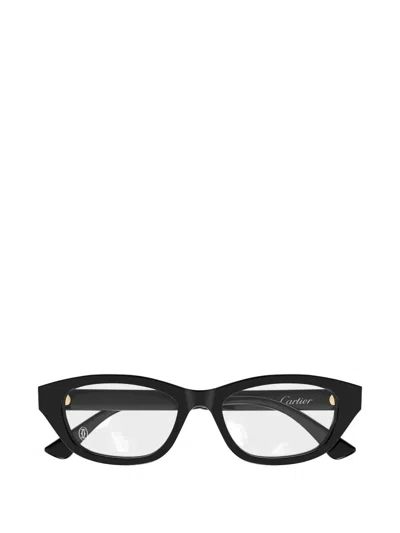 Cartier Logo-plaque Square Glasses In Schwarz